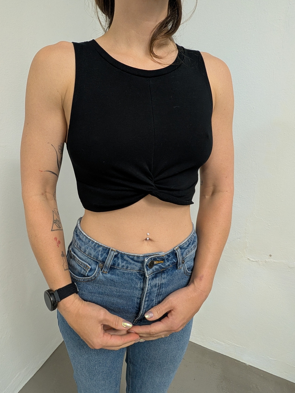 Zara Black Twist-Knot Crop Tank Top